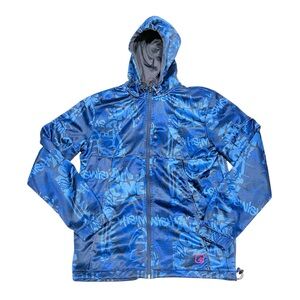 AND1 Adult Small Blue Basketball Graffiti Jacket Coat Zipper Pockets Clasp